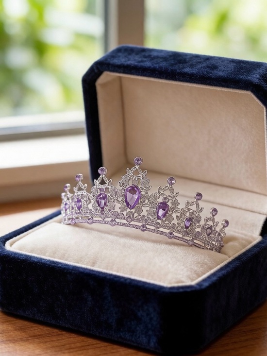 Accessories - Silver Tiara with Purple Gem Accents - Elegant Women’s Hair Accessory